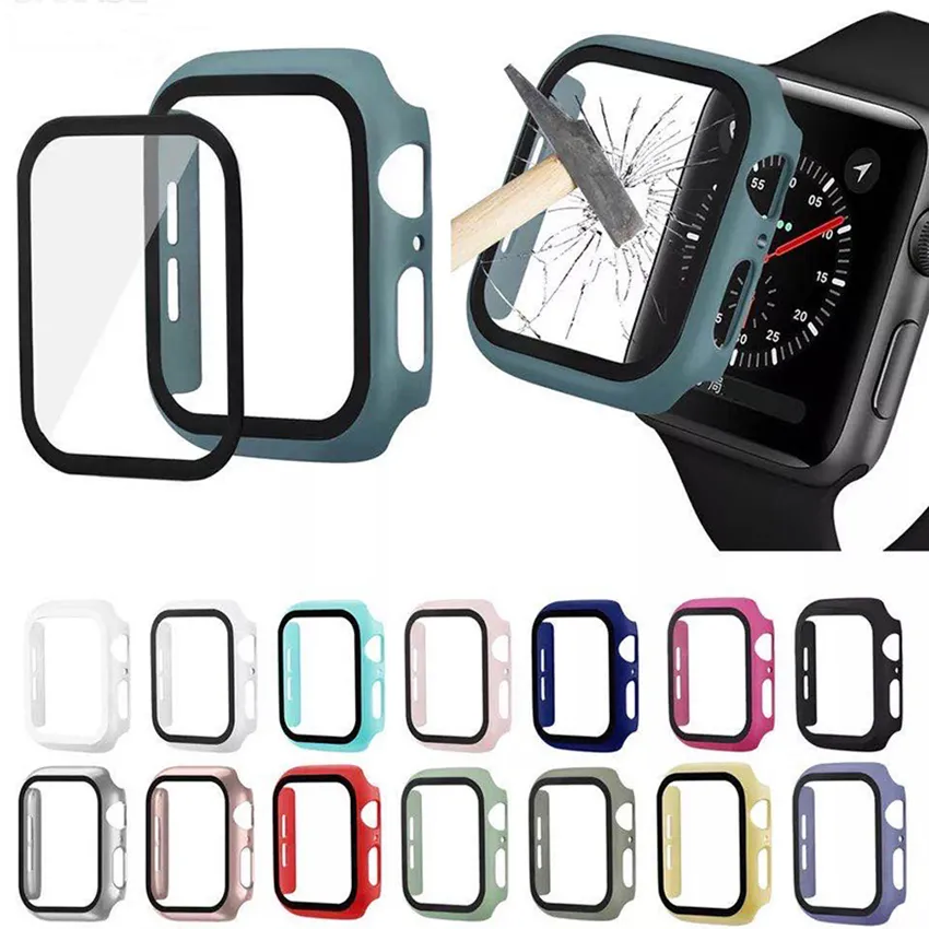 360 Full Screen Protector Quadro PC Hard Case Com vidro temperado Film para Apple Watch 5/4/3/2/1 Capa para iWatch 38 milímetros 44 milímetros 40 milímetros 42 milímetros