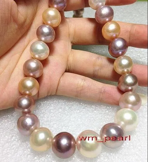 Belle perle gioielli 17 "12-14mm REAL NATURAL south sea Multicolore collana di perle rotonde 14K