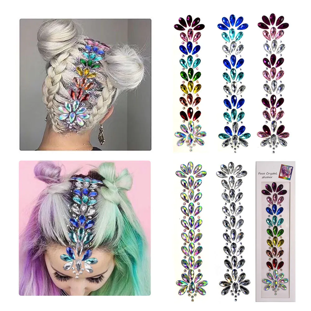 Gezichts Haar Gems Juwelen Stickers, Mermaid Rhinestone Glitter Tatoeages Multifunctionele Ogen Voorhoofd Body Haar Zelfklevende Kristallen Gems voor GIR