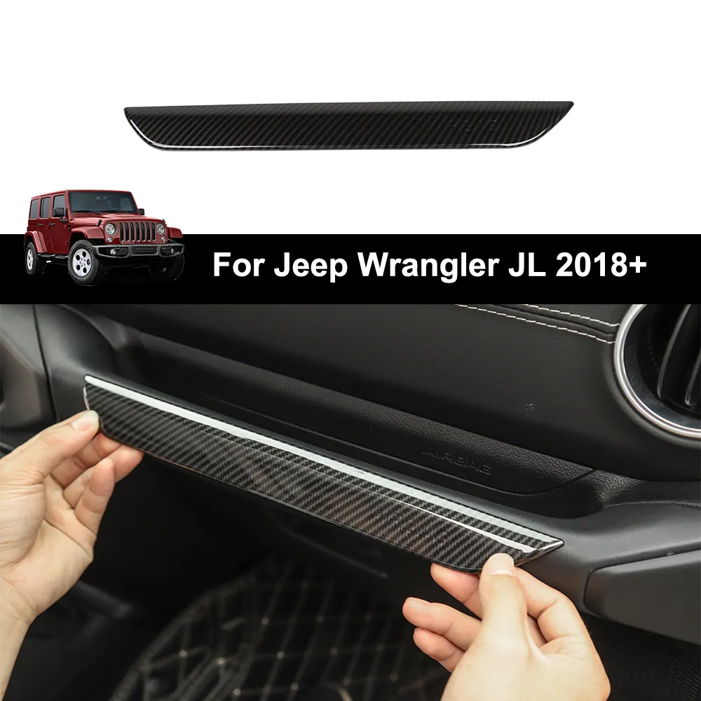 Bande de garniture de poignée copilote, décoration en Fiber de carbone pour Jeep Wrangler JL 2018, sortie d'usine, accessoire interne automatique de haute qualité 297C
