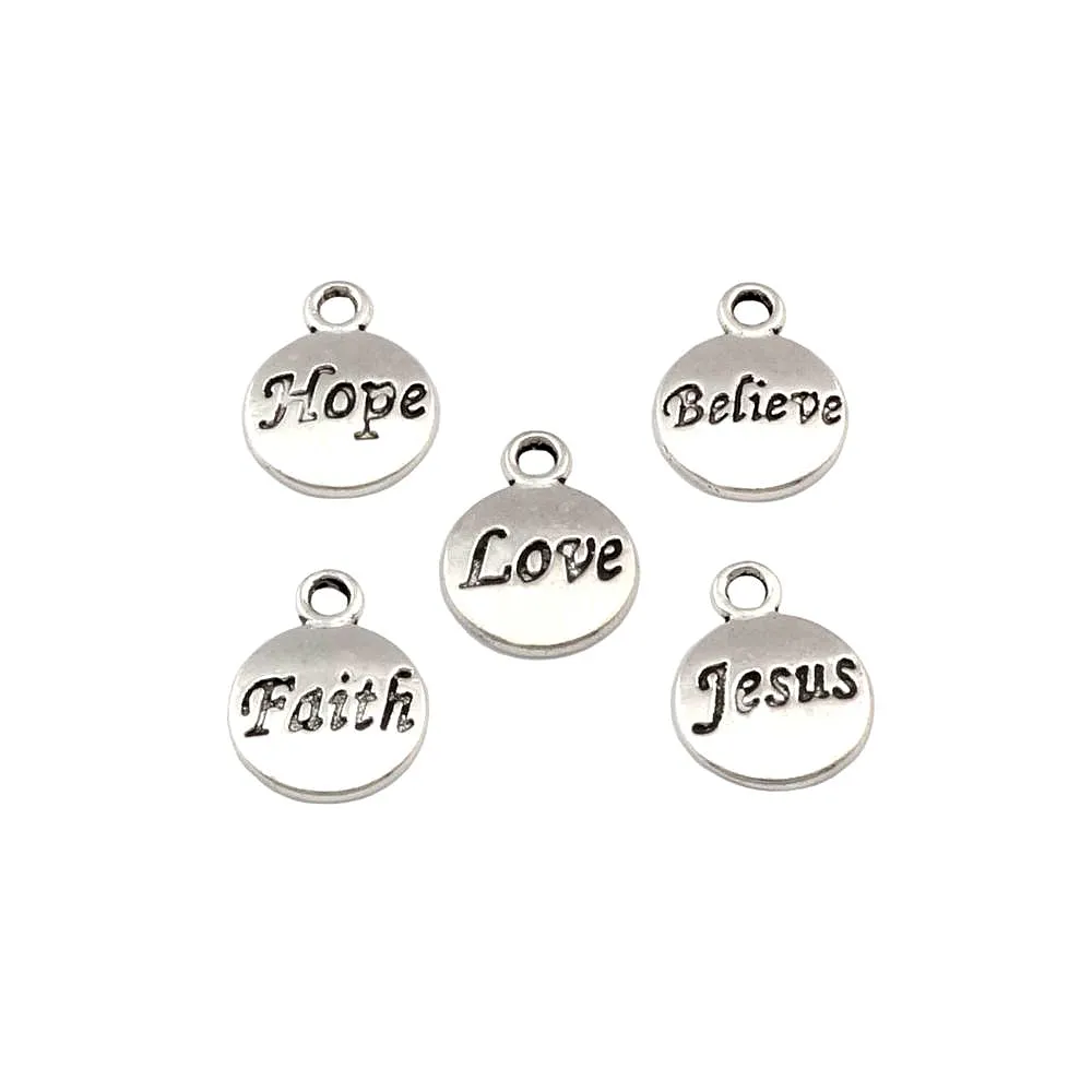 Charms 100pcslot Antique Silver Hope Tro Love Faith Jesus charms hängen för smycken som gör armbandhalsbandsfynd 11.5x15.5mm A-23 P19V