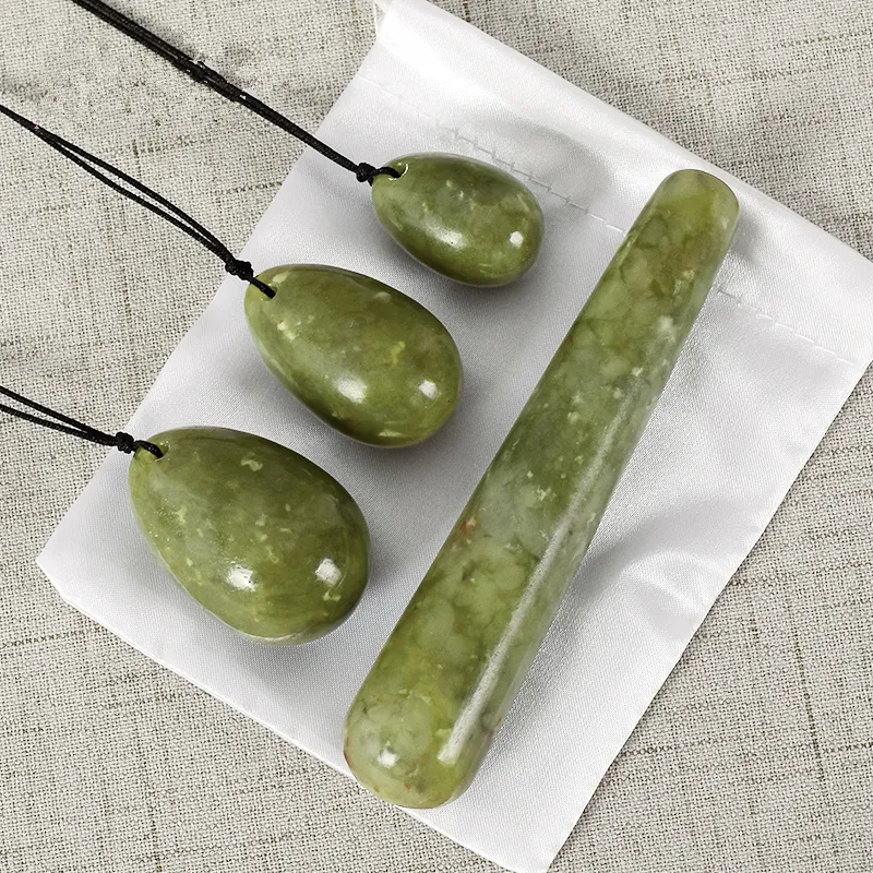 Natürliche grüne Jade Yoni Eier gebohrt Vergnügen Zauberstab Helu Jade Massagegerät Kegel Übung Vaginal Ball Gua Sha Massage Stein T191116