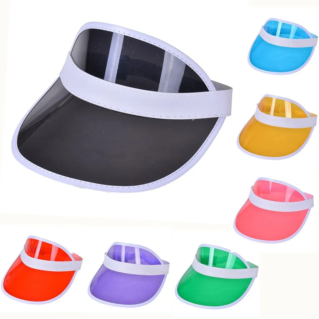 Güneşlik Sunvisor parti şapka temizle plastik kap Şeffaf PVC Güneş Şapkaları Güneş Kremi Şapka Tenis Plaj Elastik Şapkalar WCW482