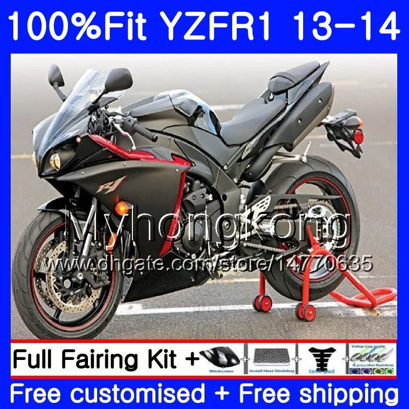 Injektionskropp Flat Gloss Black för Yamaha YZF 1000 YZF R 1 YZFR1 2013 2014 242HM.15 YZF-1000 YZF R1 YZF1000 YZF-R1 13 14 Full Fairing Kit