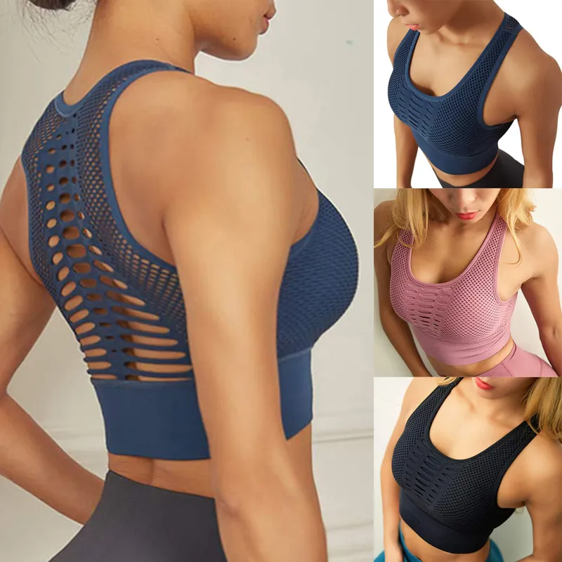 Kvinnors sportbh sexig mesh brathable sports top push up kvinnlig gym fitness sport underkläder kvinnlig sömlös löpning yoga behå