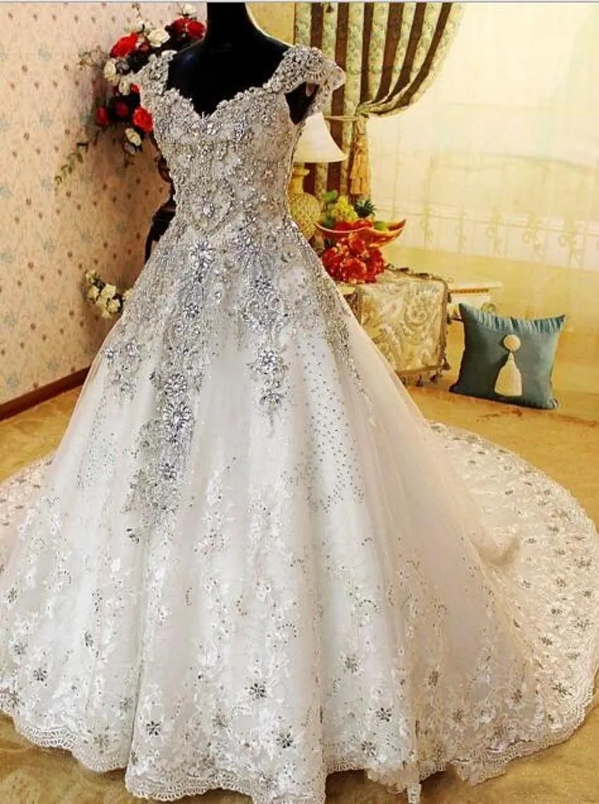 Gerçek pos tül bir çizgi gelinlik v boyun bling boncuk ucuz vintage gelinlik gelinlik 2019 nijerya abito da sposa2613