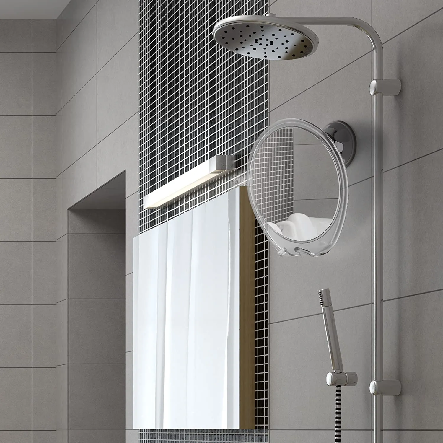 Specchio per doccia senza nebbia per supporto per gancio per rasoio da  barba Ventosa con rotazione di 360 gradi per parete del bagno Nebbia in  vetro