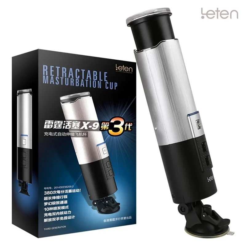 Masturbator Aircraft Cup Freisprecheinrichtung 10 Funktion Einziehbarer USB-Vibrator Männlich Vollautomatisch Leten X9 Kolben Sexspielzeug für Männer Y191010