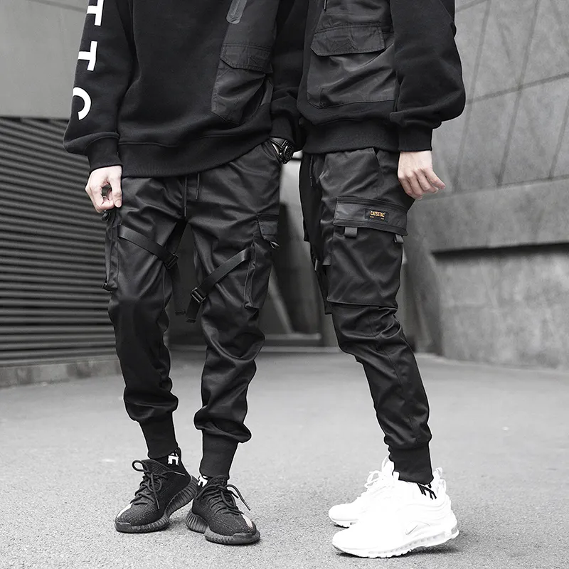 Septhydrogen 2019 Mens Black Cargo Pants With Ribbons Block And Pocket Harem Joggers Harajuku Sweatpant Hip Hop Tatical Primark Mens Trousers From Septhydrogen 14.79 DHgate.Com