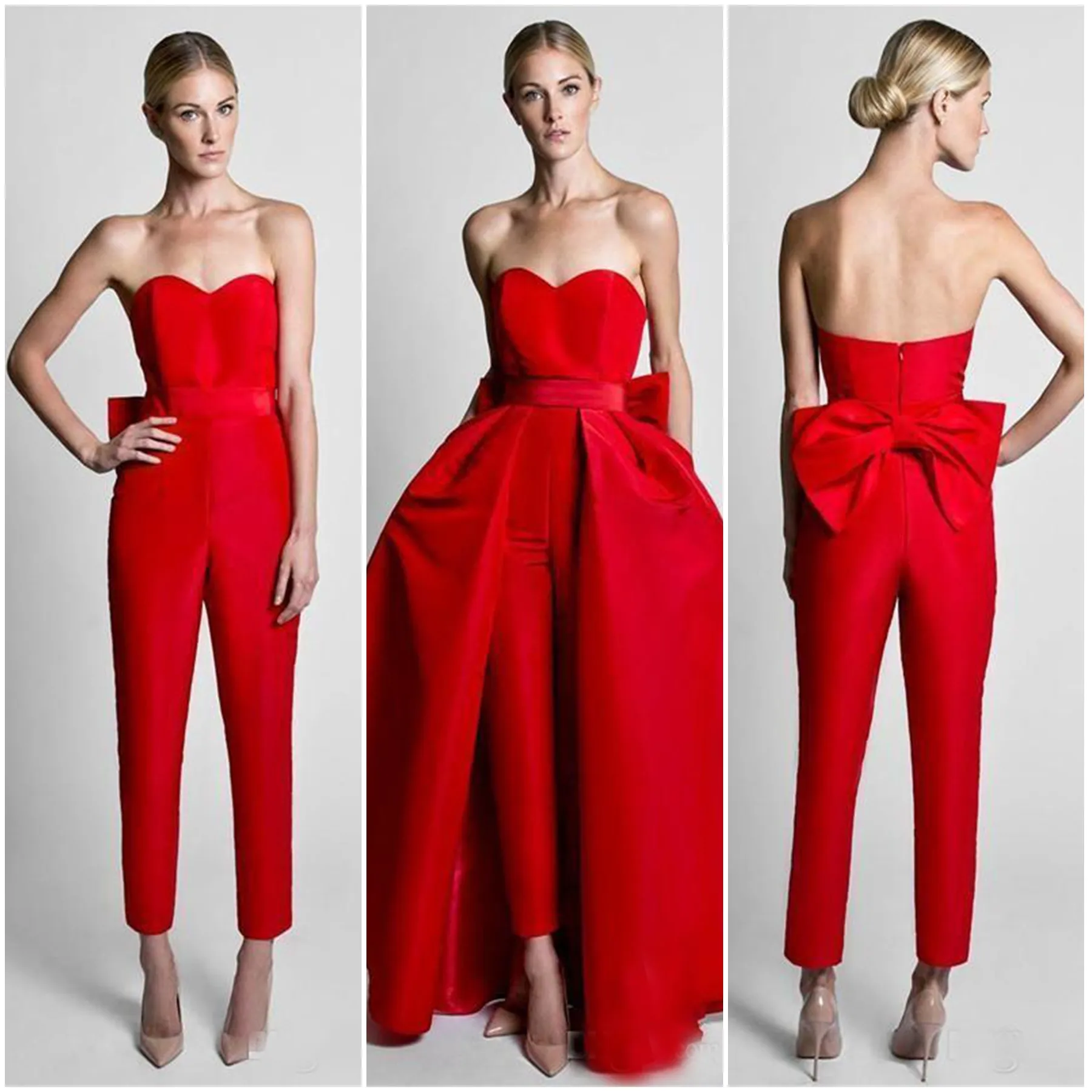 2020 Nieuwe Hot Koop Rode Jumpsuits Formele Avondjurken met Afneembare Rok Sweetheart Prom Jurken Party Draag Broek voor Vrouwen