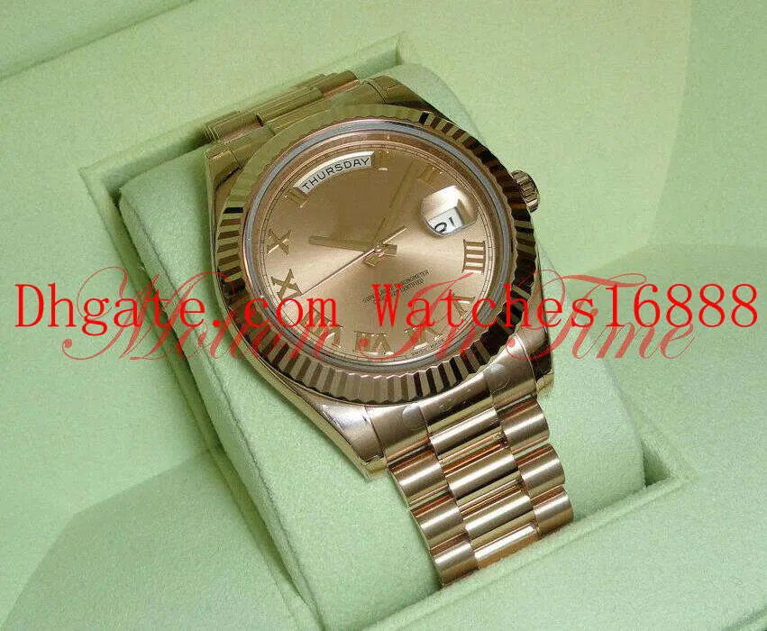 Free shipping Day-Date II President 18k Rose Gold 41mm Fluted Bezel Pink Roman Dial 218235 Men's Casual Watch Mens Automatic Movement Watch
