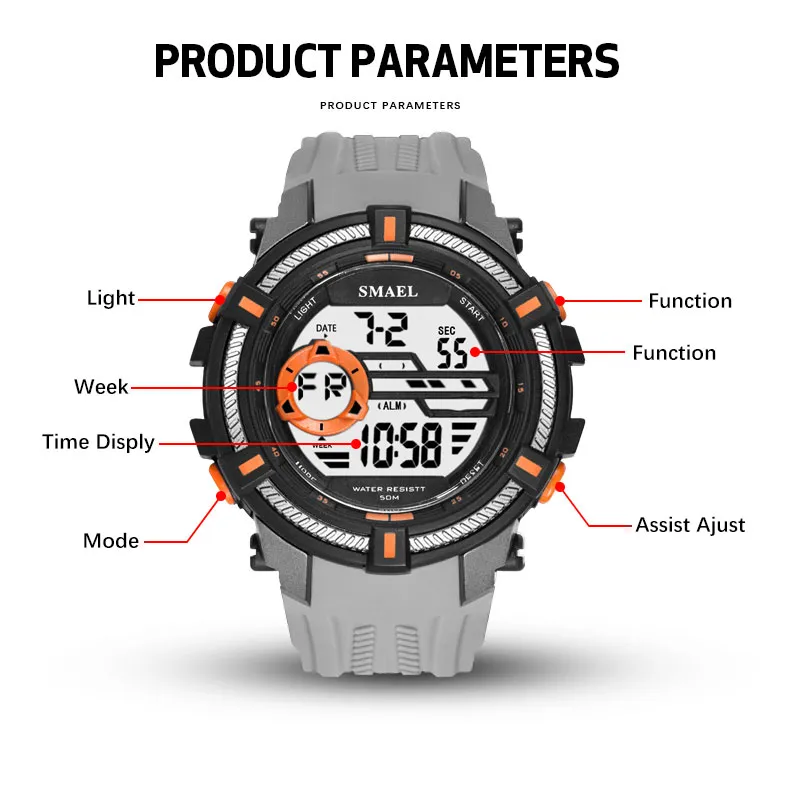 SMAEL Sport Watches Military Cool Watch Men Big Dial S Shock Relojes Hombre Casual LED Clock1616 Digital Wristwatches Waterproof n273z