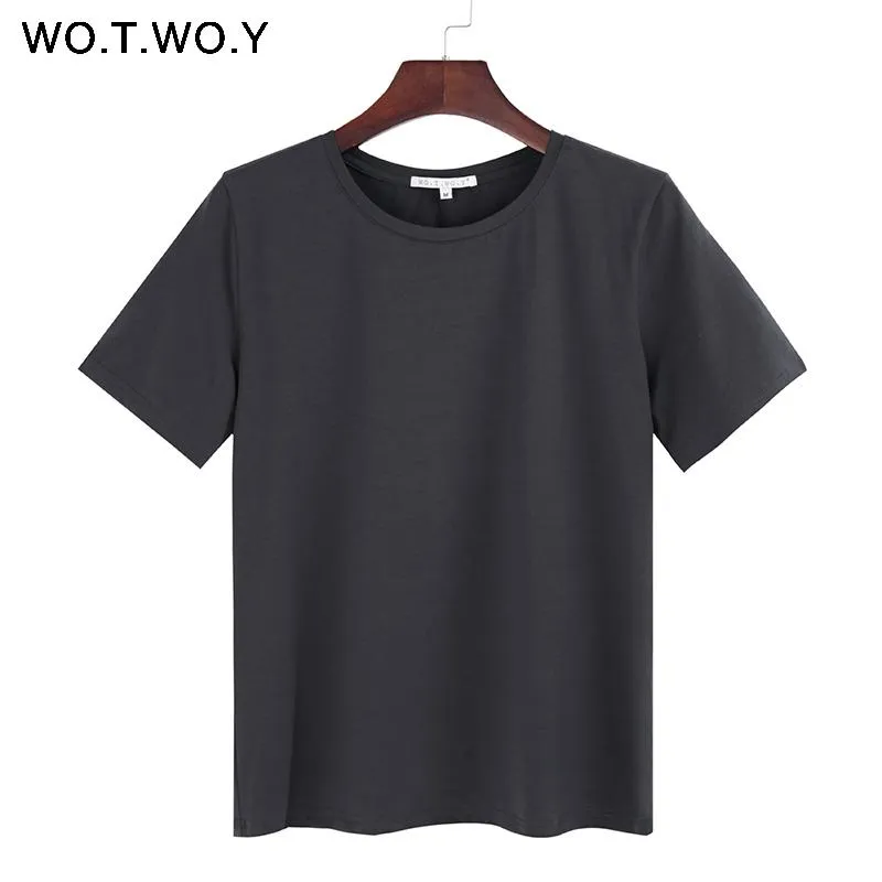 2018 Summer Cotton T Shirt Women Loose Style Solid Tee Shirt Female Short Sleeve Top Tees O-Neck T-shirt Women