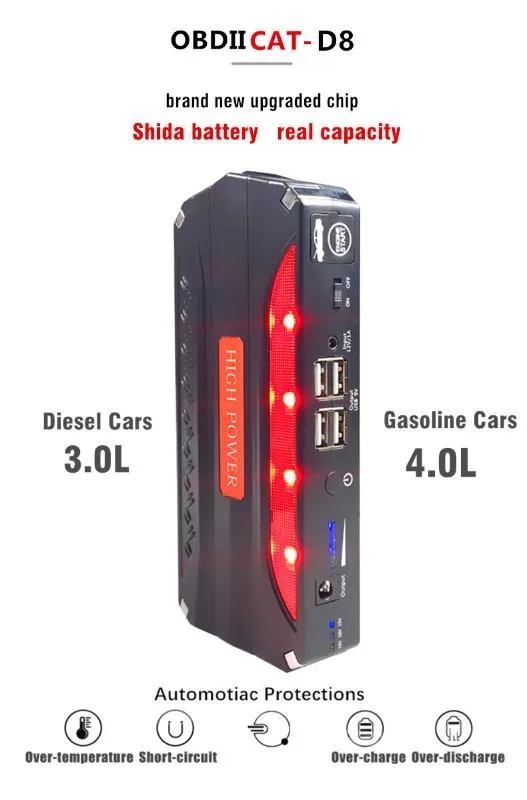 Arrancador de batería de coche portátil Powerbank Booster de batería 4  puertas USB 68800Mah 12V