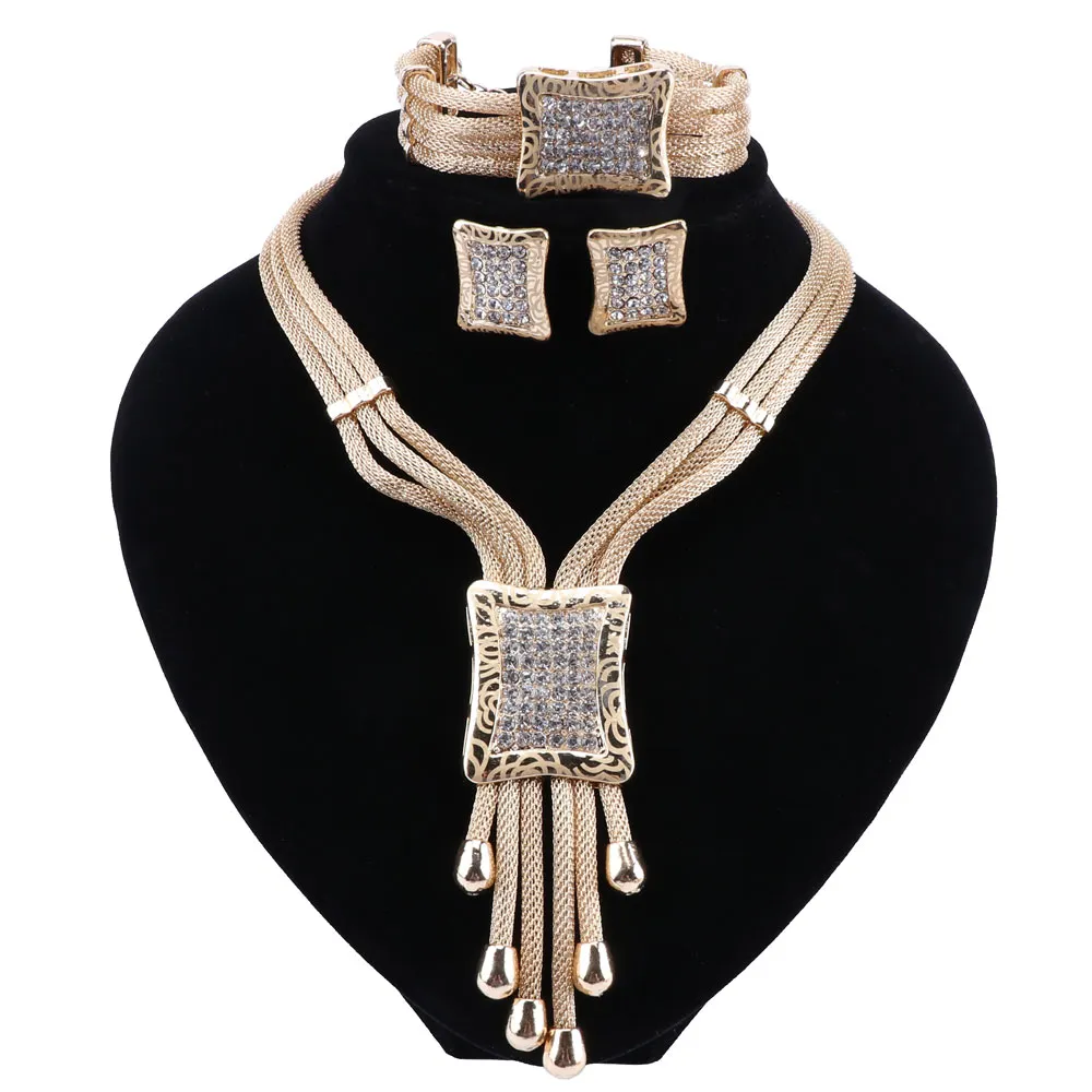 Dubai Bridal Jewelry Sets for Women Gold Necklace Earrings Set Fashion Charm African Wedding Nigeria Jewelry Sets