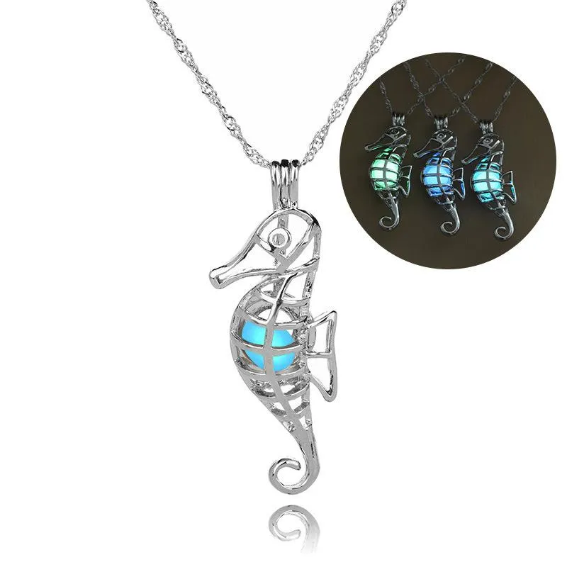 Luminous Zwierząt Design Naszyjnik Seahorse Cage Naszyjnik z łańcuchem obojczyki Kreatywny Sea Horse Jewelry Dangle Choker Naszyjniki Prezent