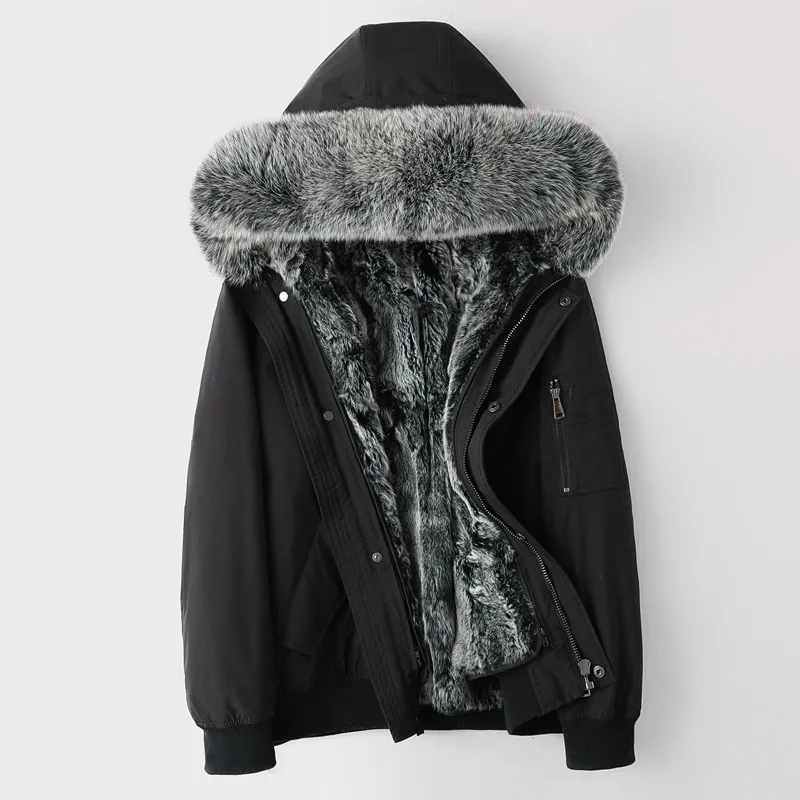 winter shearling jacket fox fur hooded mens short real fur coat Parkas snow wear thick warm windbreaker outerwear overcoat plus size 5XL