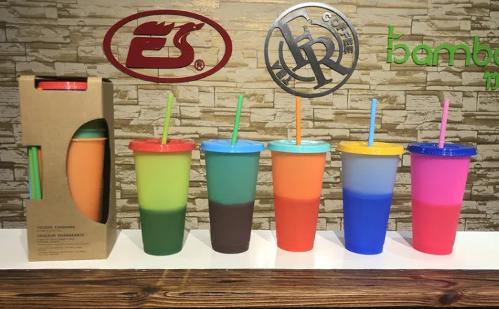Последняя напитка из 24 унций, залейте пластиковую чашку с изменением цвета воды, экологически чистый материал PP, логотип настройки поддержки