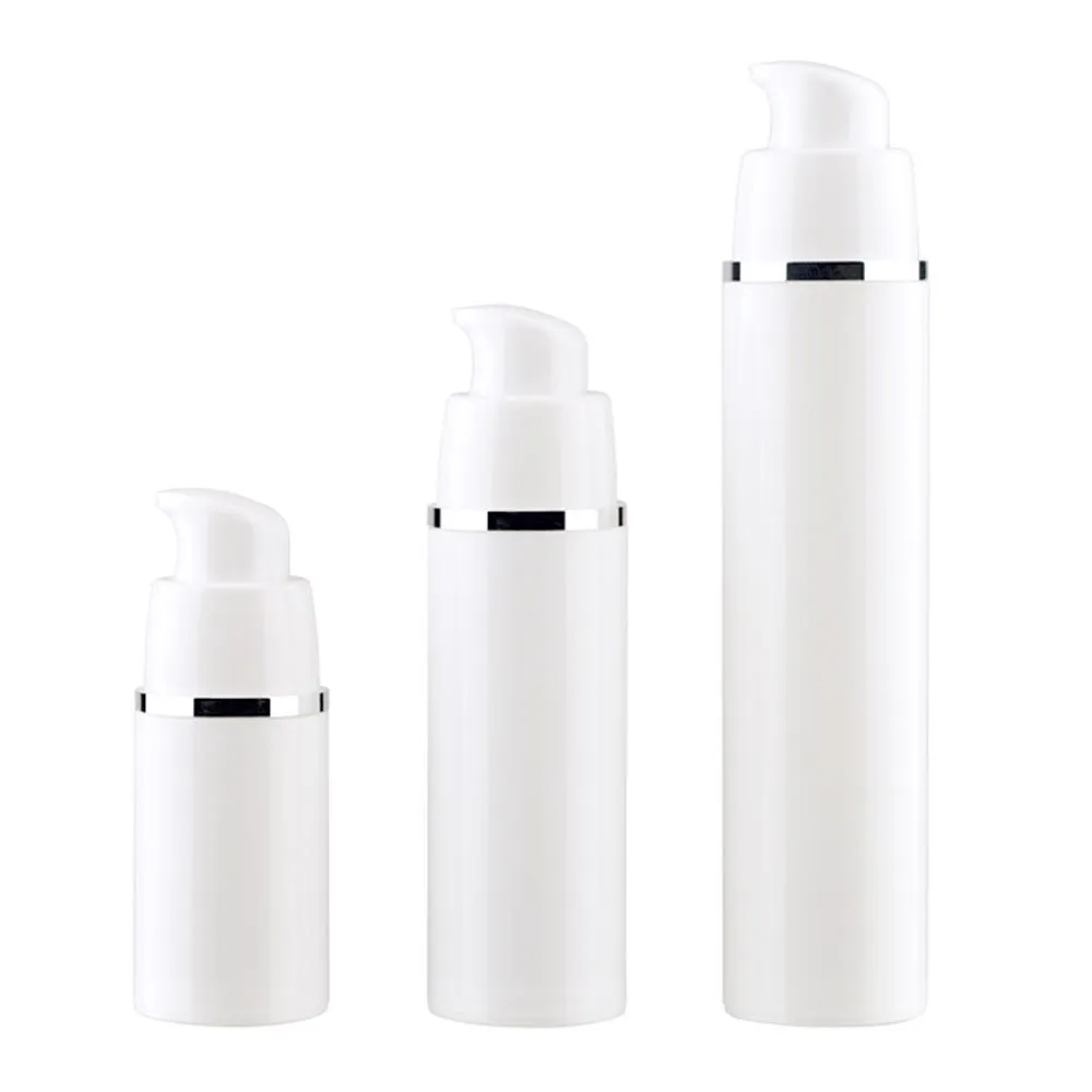 15 30 50 ml Vit Tomma luftfria pumpflaskor Vaccum Travel Lotion Pump Containers Airless Lotion Dispenser Refillerbar kosmetisk flaska