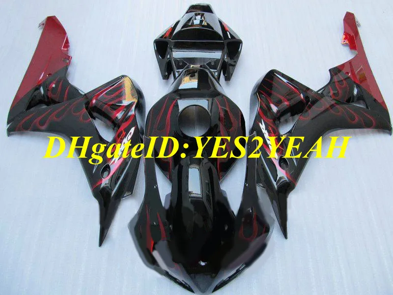 Motocicleta personalizado Kit de Carenagem para Honda CBR1000RR 06 07 CBR 1000RR 2006 2007 CBR1000 ABS chamas Vermelhas preto Carimbos conjunto + Presentes HH68