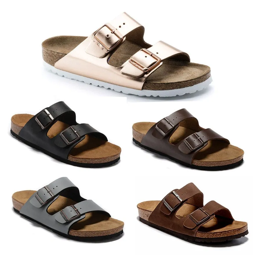 Arizona dames kurk slippers platte sandalen vrouwen dubbele buckle beroemde stijl zomer strandontwerp schoenen topkwaliteit echte lederen slippers eur 36-47