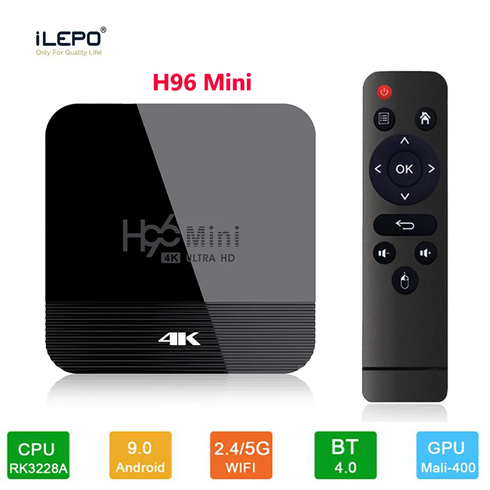 H96 mini H8 Android 9.0 TV Box Rockchip RK3228A 4K 2.4 + 5Ghz 2GB 16GB Dual Wifi BT4.0 Set Top Receptor