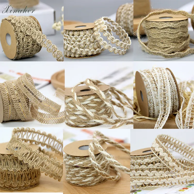 Scrapbooking 5M DIY Craft Vintage Natural Hessian juta Twine casamento Corda Festa Fita de serapilheira Home Decor Spool Festival