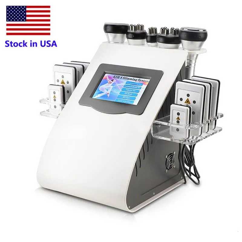 Lager i USA New Arrival Bantningsmaskin 40k Ultraljudsfettsugning Kavitation 8 Pads Laser Vakuum RF Hudvårdssalong Spa Skönhetsutrustning