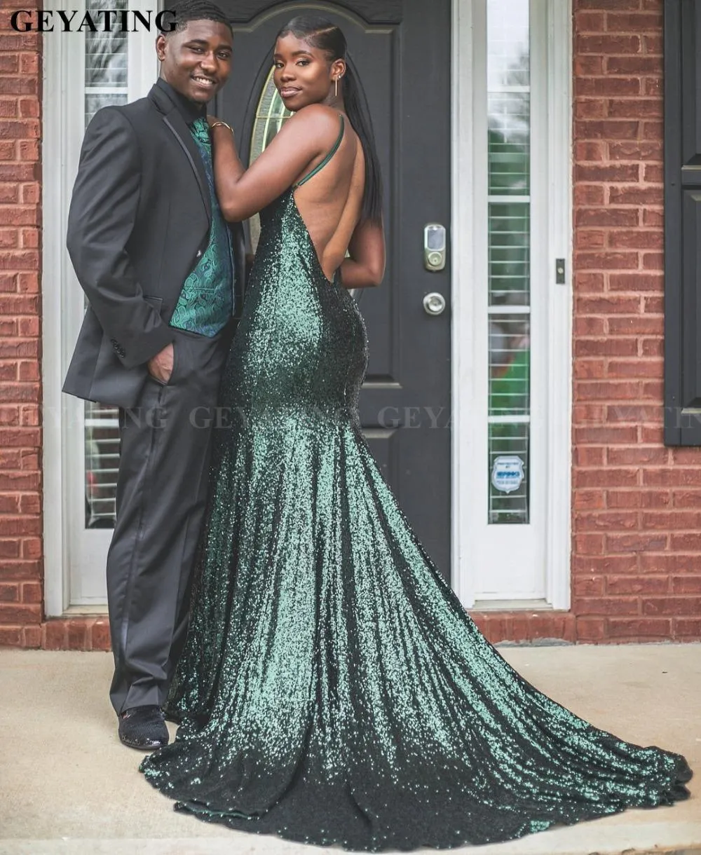 Sparkling Green Sequin Prom Dress With Backless Design Sweep Train Spaghetti Straps Perfect For African American Girls Celebrity Parties And Formal Evening Wear From Missdressprom 62.99 DHgate.Com
