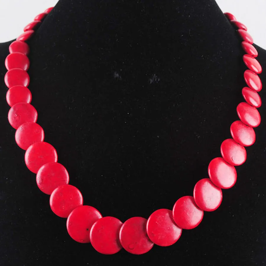 WOJIAER – collier de pierres précieuses Howlite rouge pour femmes, perles rondes graduées, bijoux à la mode, brin de 18 pouces, breloque F3103