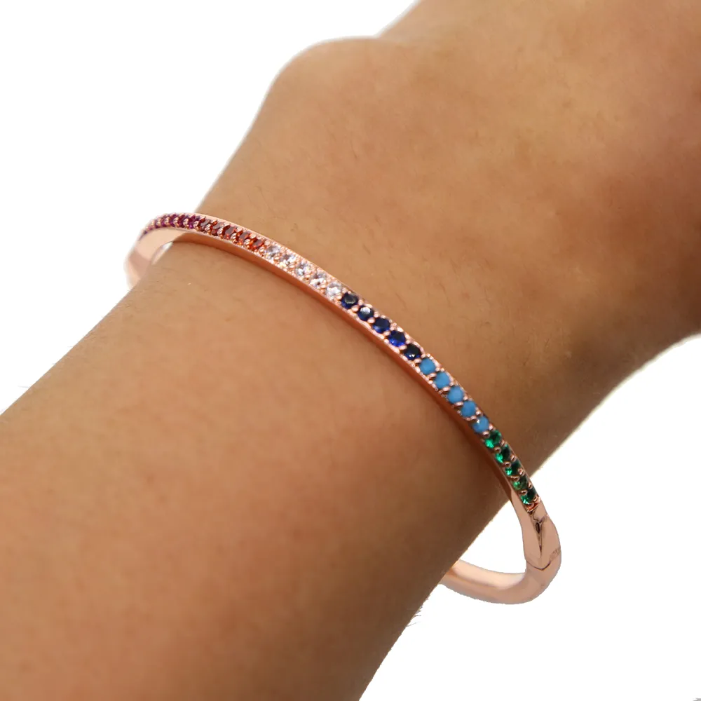 Hurtownia Multicolor Kamień Rainbow CZ Cuff Bransoletka Dla Kobiet 2018 Moda Lato Biżuteria Diamater 56-58mm Kolorowa Kamienna Biżuteria