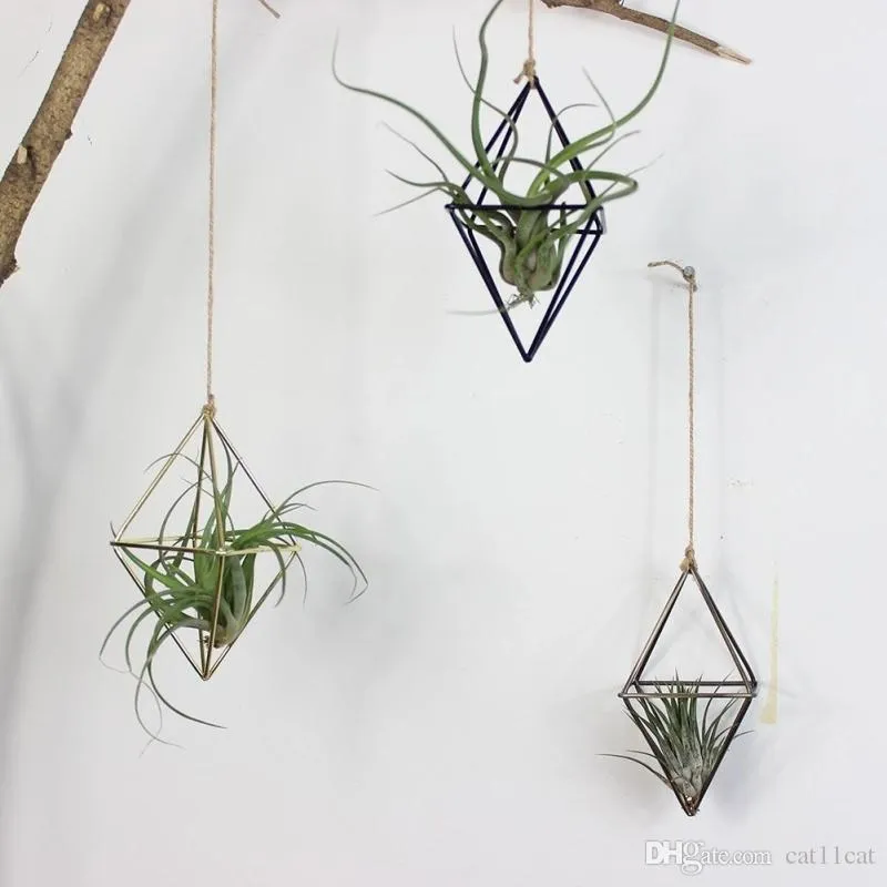 홈 장식 매달려 Tillandsia 공기 식물 랙 금속 기하학 철 아트 플라워 화분 냄비 원예 홈 오피스 장식