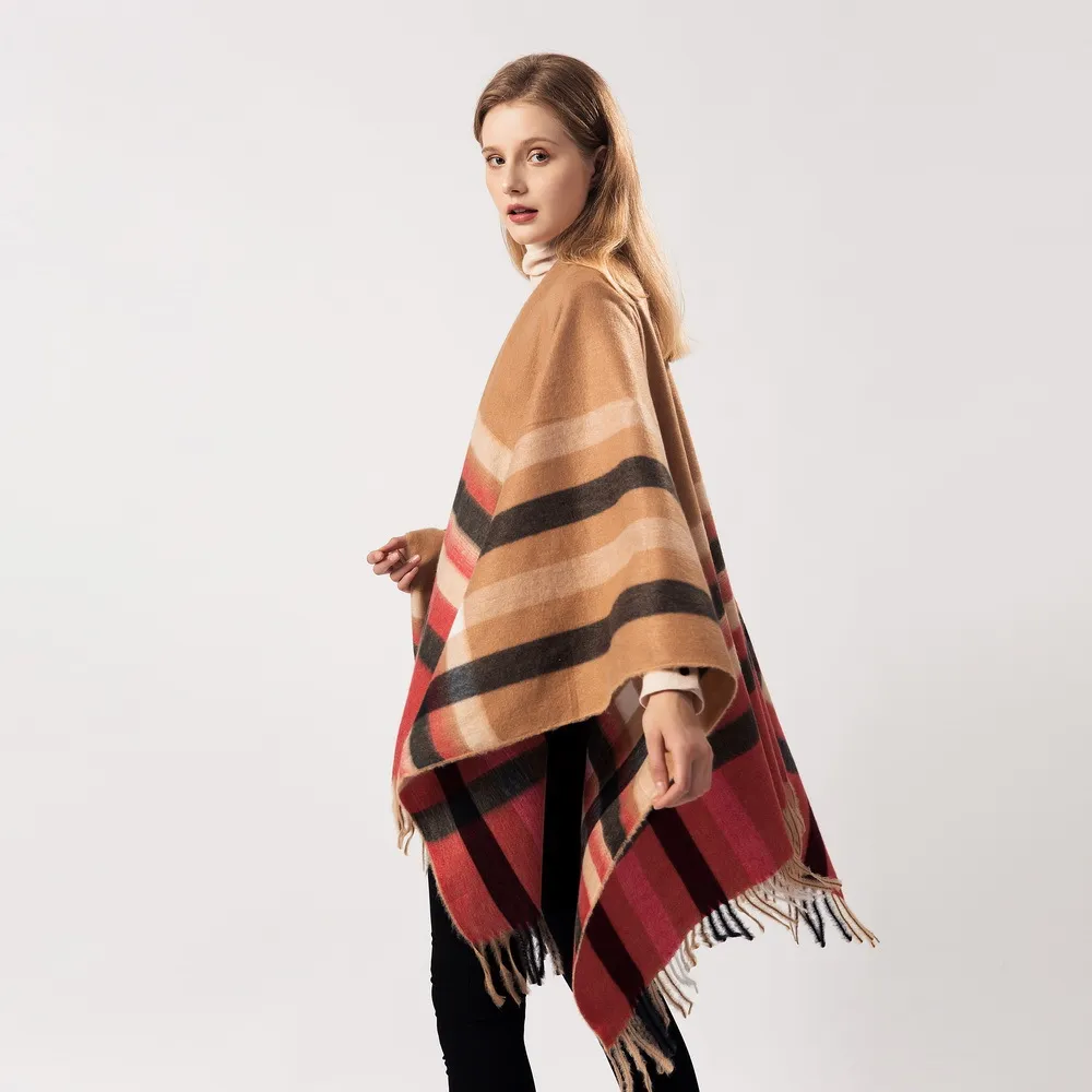 Wholesale- Brand Cashmere Winter Warm Scarves Women Elegant Cardigant Shawl Wrap Blanket Sweater Open Front Poncho Cape