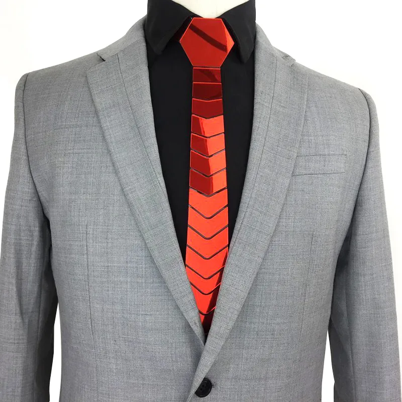 Handmade Geometric Shape Mirror Bling Red Acrylic Necktie Men Slim