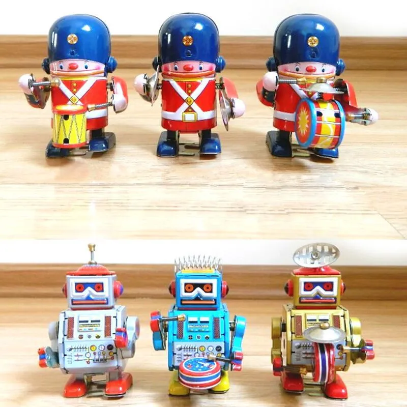 Jouets à remonter pour enfants, robot en fer blanc, soldats tambourins, peut marcher, jouer de la batterie, ornements nostalgiques pour adultes, cadeaux d'anniversaire de Noël, collection, décoration de la maison, 2-1