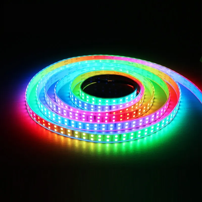 شرائط LED 12V 5M 5050 Double Row SMD Tube 600 LEDS مقاوم للماء LED Strip Light RGB 44Key IR Remote 5A Power