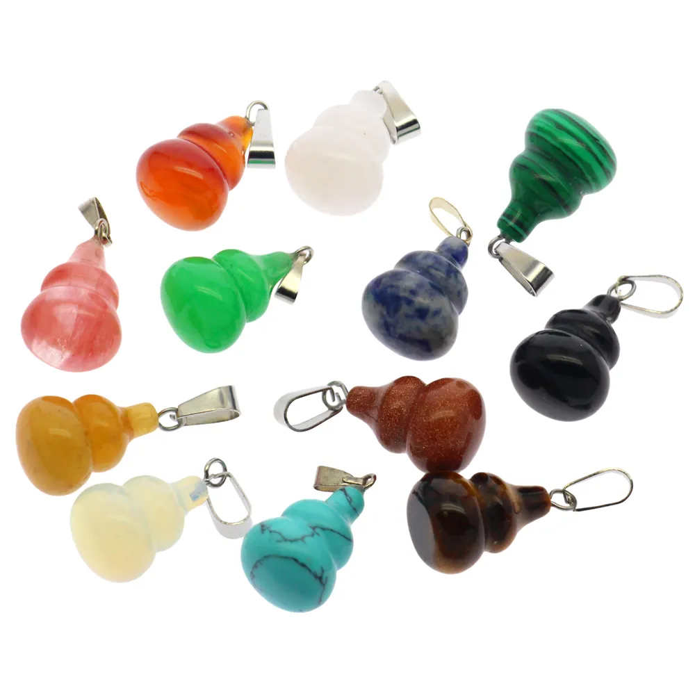 2019 Modig semi-ädelsten GOURD-formad 12 Blandad Färg Box Förpackad Naturlig Kristall Agate Stone Pendant Set