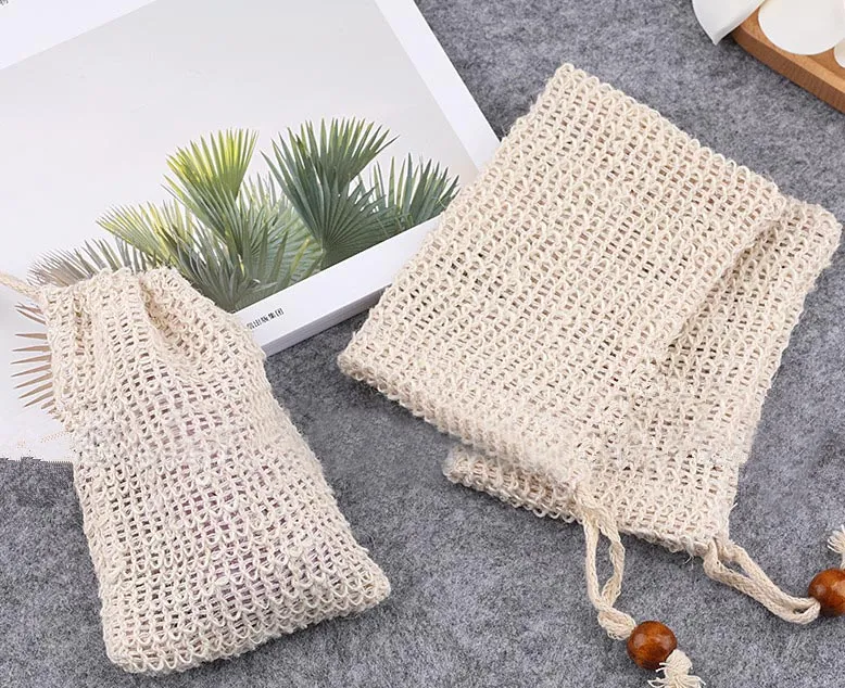 Sac de savon fait main en coton et lin bain de douche moussant sac de bain naturel sac de savon de douche en sisal XD20313