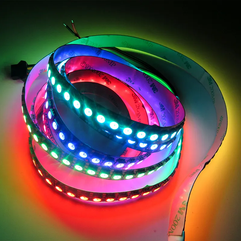 1M 144LEDs/m APA107 RGB Pixel LED Strip Light, adressable avec APA107 IC intégré dans la LED 5050 SMD RGB; DC5V, PCB noir, IP20 non étanche