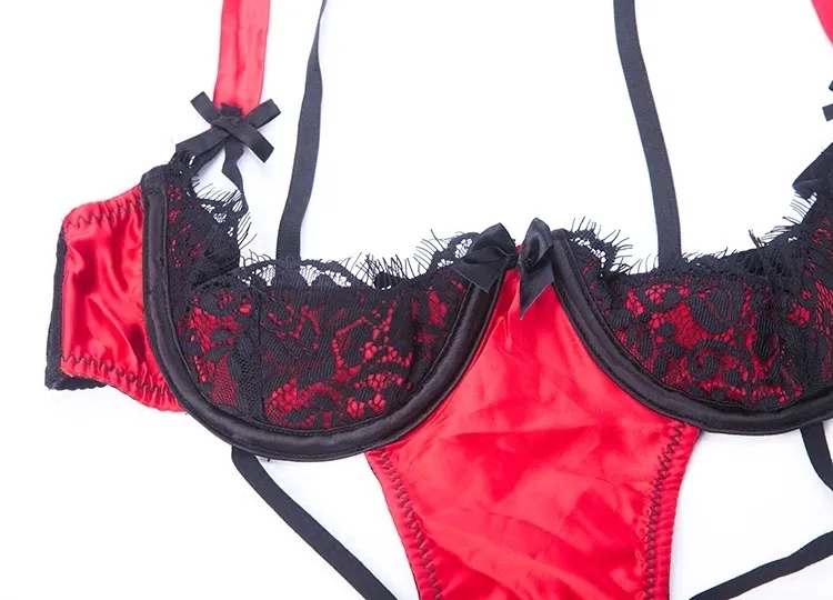 Rouge femmes soutien-gorge ouvert bébé poupée Lingerie Sexy érotique Nylon body sous-vêtements entrejambe Teddies vêtements de nuit vêtements de nuit S703260z