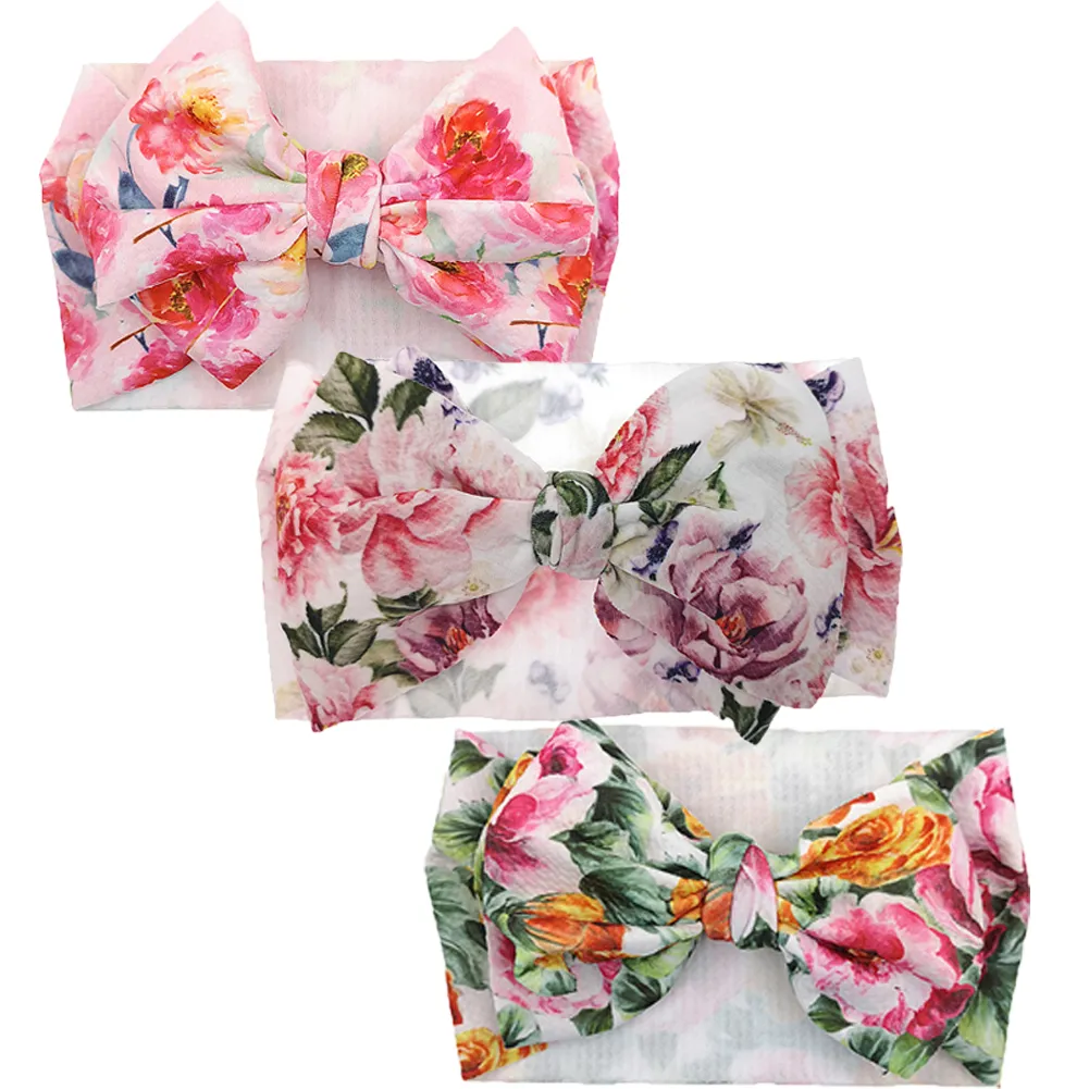 نايلون Hairbow طفلة رباطات مل 3pcs الكثير / طفل الانحناء الرضع العمامة Headwraps المواليد الجدد التصوير الدعائم Haarband Kidocheese