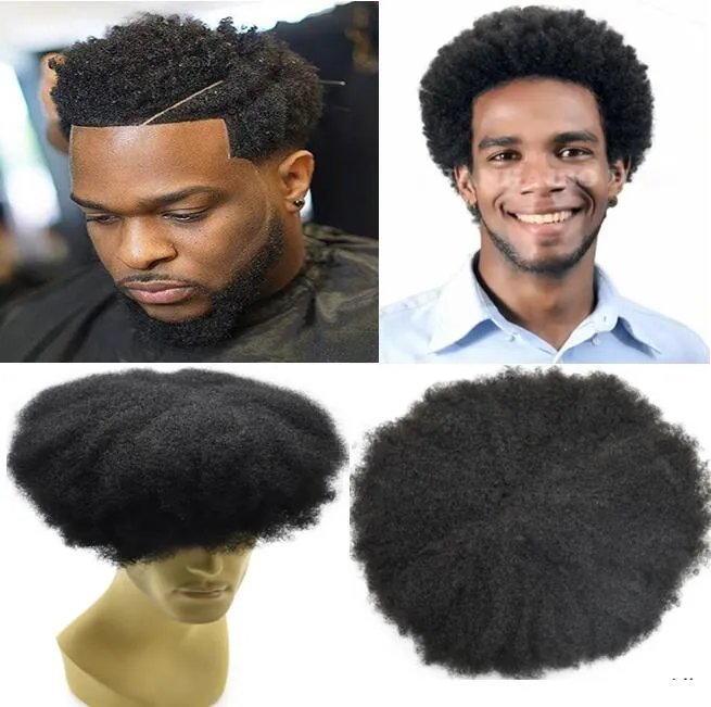 4mm Afro Curl Full Lace Toupee Mens Wig Chinese Virgin Human Hair Pieces Replacement for Black Men