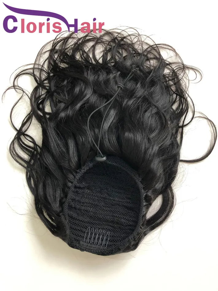Кузовная волна Drawstring хвост для чернокожих женщин 100% волосы человеческих волос хвостики малайзийской реми в наращивание толстый волнистый пони хвост