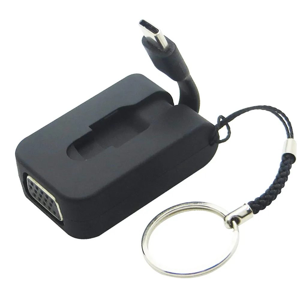 Keychain المحمولة USB-C USB 3.1 نوع C ذكر إلى VGA الإناث 2K 1080P عرض محول محول كابل ل macbook