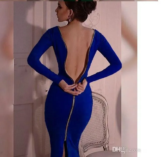 Ropa de fiesta de manga larga Negro caliente de los vestidos de las mujeres Atrás de Ropa de fiesta de manga larga Negro caliente de los vestidos de las mujeres Atrás de