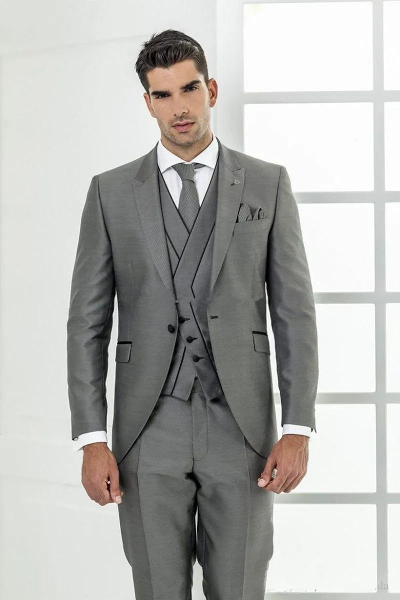 Nieuwe Bruidegom Tuxedos Groomsmen One Button Beste Man Pak Bruiloft Heren Blazer Pakken Custom Made (Jack + Pants + Vest + Tie) 1394