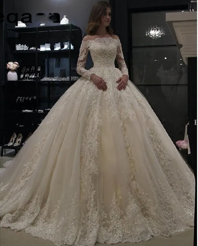 Robe De bal De luxe blanche à manches longues, en dentelle musulmane, Robe De mariée arabe dubaï, Robe De mariée, 2019