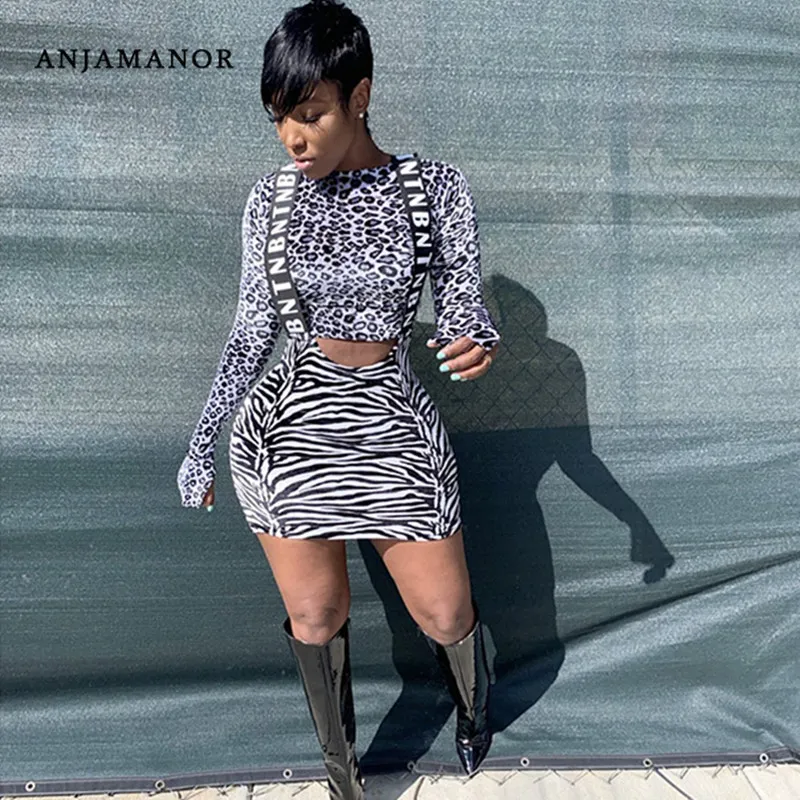 ANJAMANOR Zebra Cheetah Print Two Piece Set With High Waist Leopard Print Mini Skirt And Top Suit Womens Fashion Matching Set For Fall Club Outfits D37AC9 T200702 From Luo03 16.08 DHgate.Com