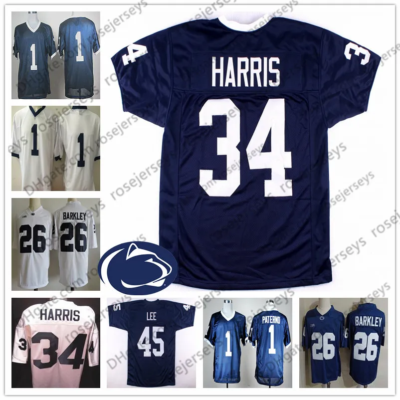 American College Football Wear NCAA Penn State Nittany Lions #34 Franco Harris 45 Sean Lee 89 Dave Robinson 1 Joe Paterno 11 Navorro Bowman Vintage voetbalshirt