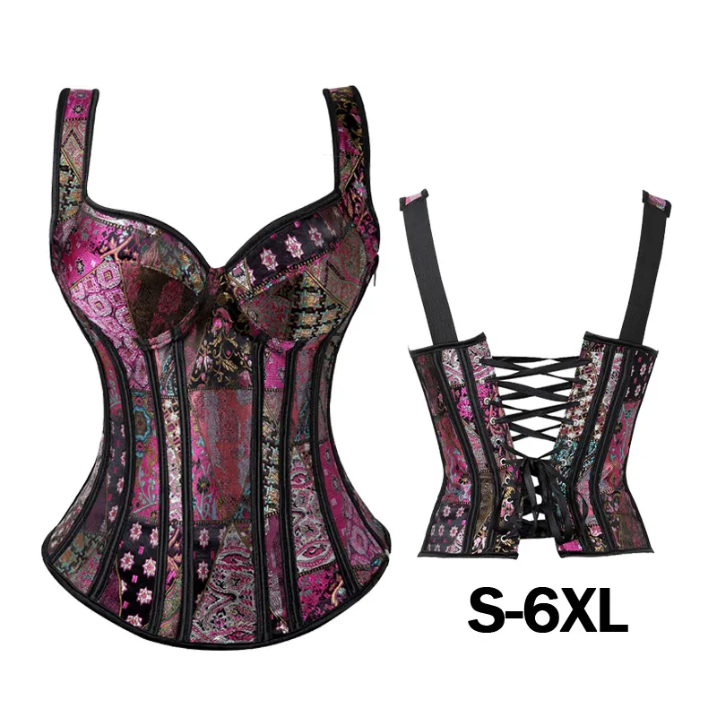 مثير steampunk سستة مشد زائد الحجم الرجعية تأثيري بوستير حزب اللباس الأسود lacing-up corselet المرأة الأعلى